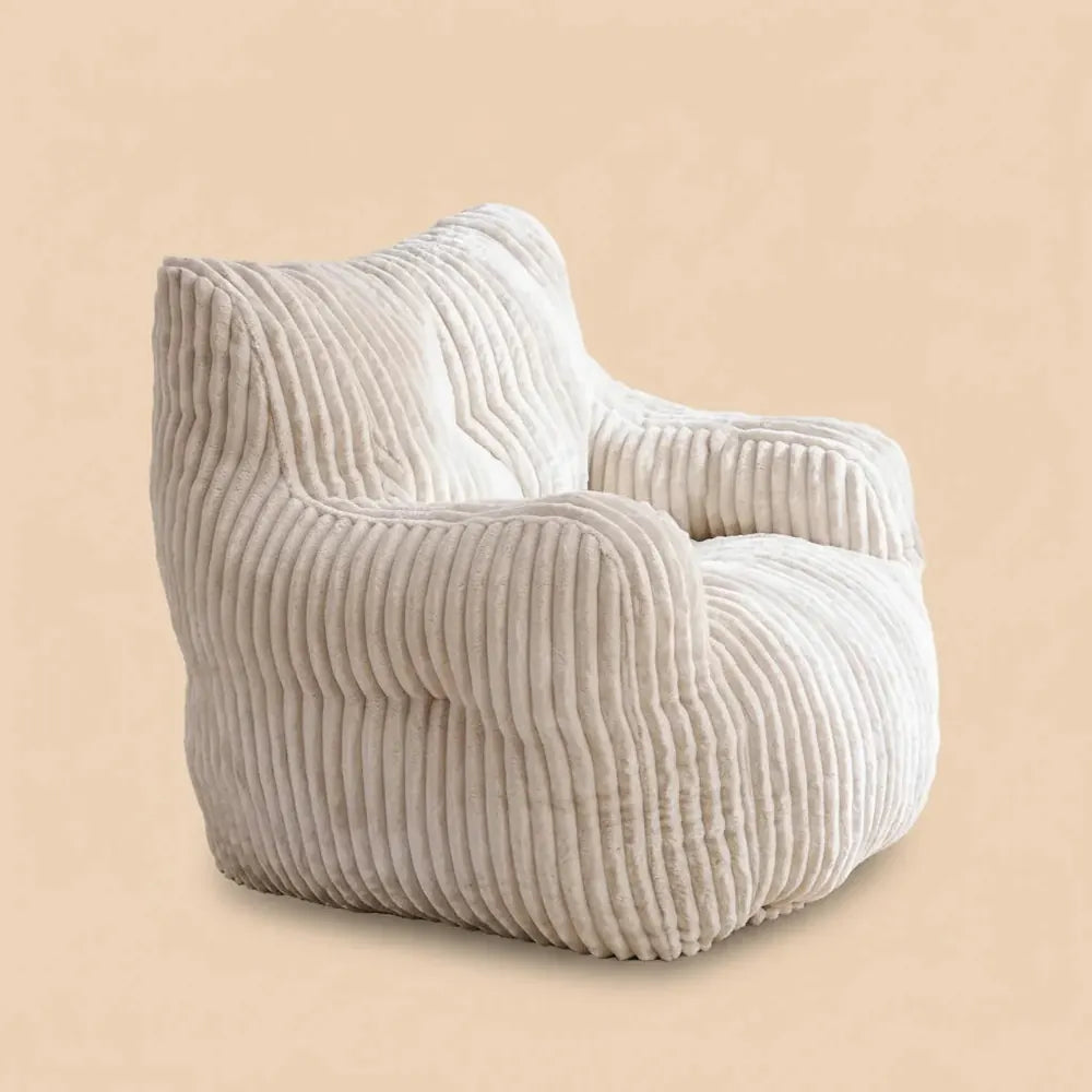 010 - Pouf rembourré en mousse avec housse en velours côtelé, beige