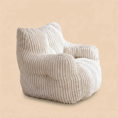 010 - Pouf rembourré en mousse avec housse en velours côtelé, beige