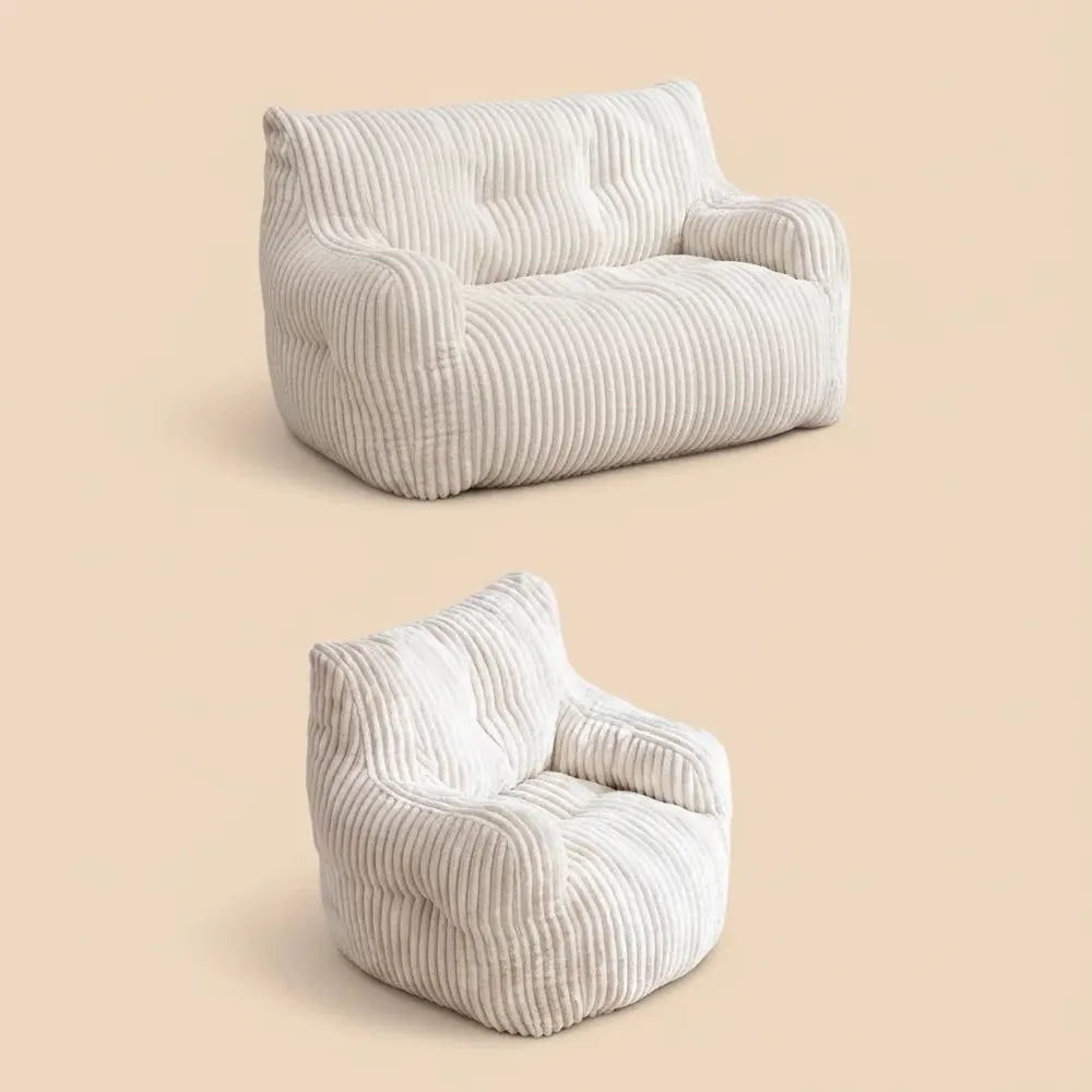 010 - Pouf rembourré en mousse avec housse en velours côtelé, beige