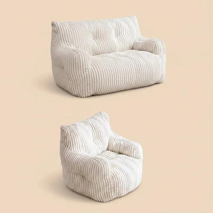 010 - Pouf rembourré en mousse avec housse en velours côtelé, beige