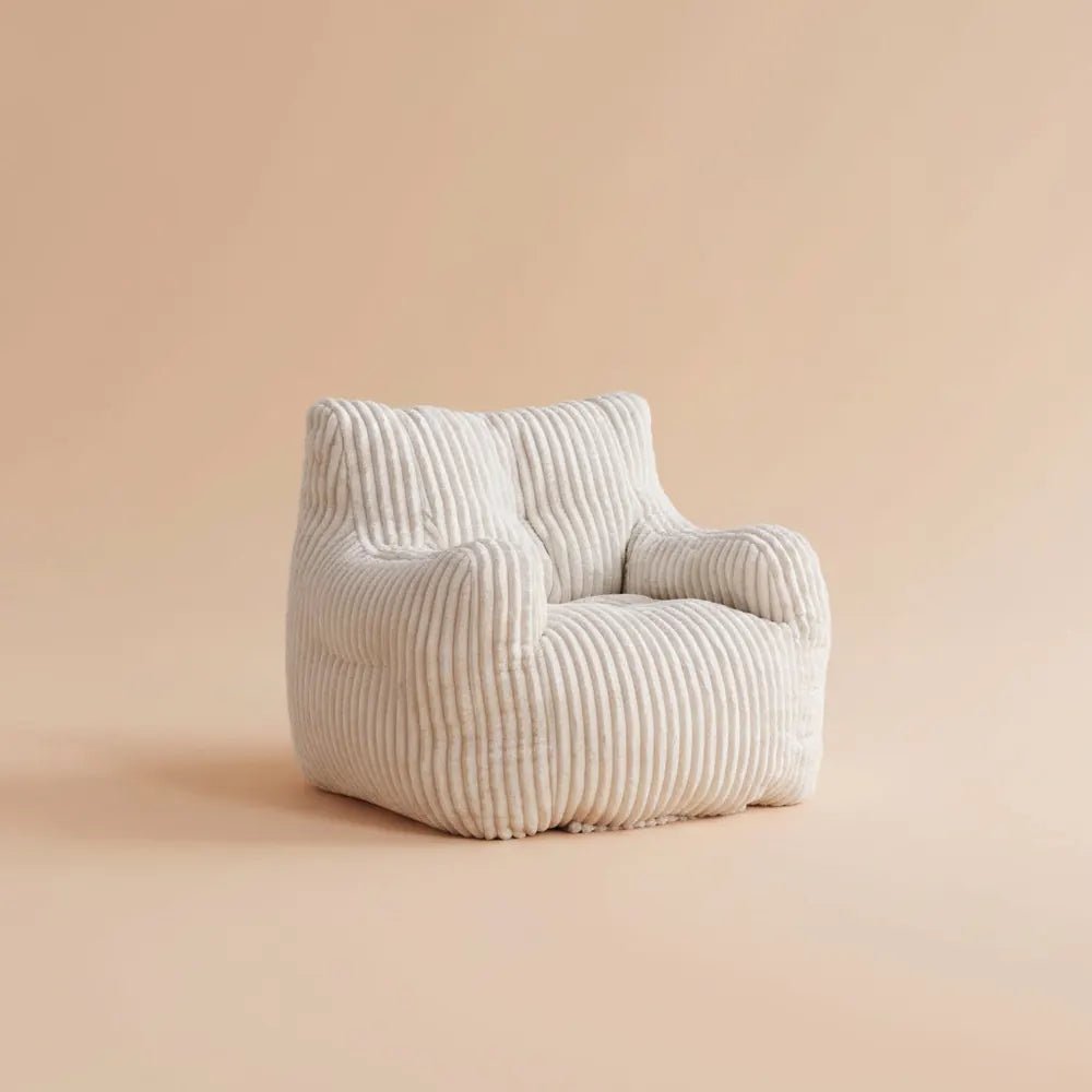 010 - Pouf rembourré en mousse avec housse en velours côtelé, beige
