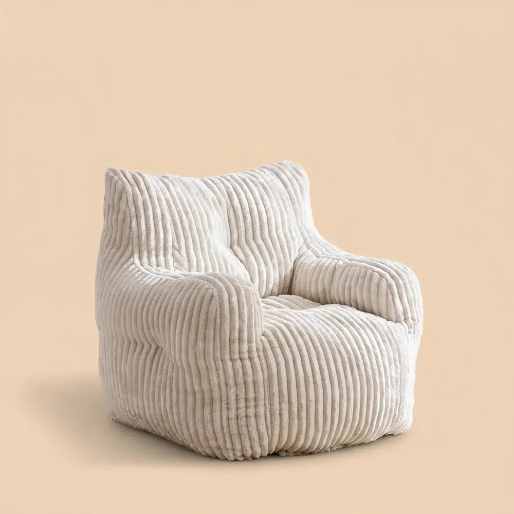 010 - Pouf rembourré en mousse avec housse en velours côtelé, beige