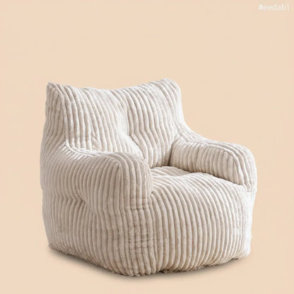 010 - Pouf rembourré en mousse avec housse en velours côtelé, beige