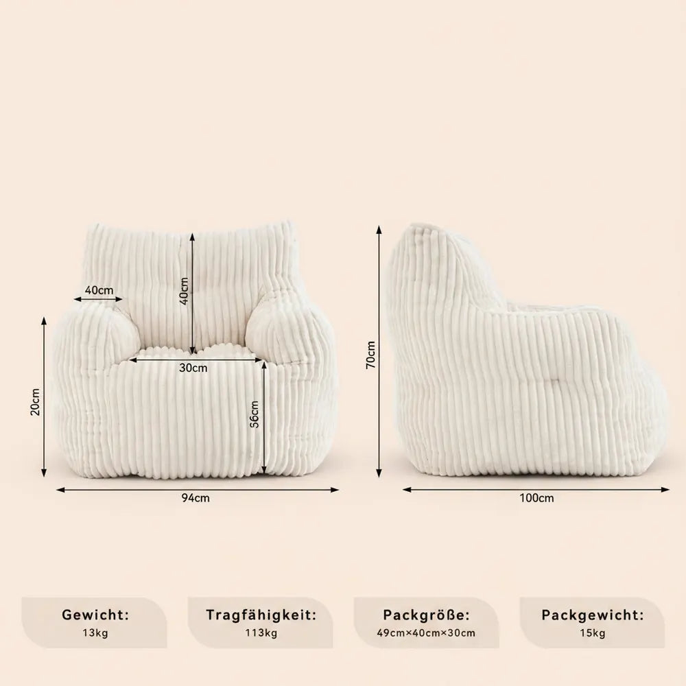 010 - Pouf rembourré en mousse avec housse en velours côtelé, beige