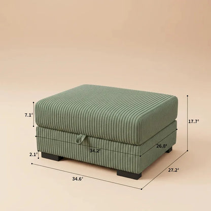 Pouf de rangement, 87 x 44 x 69 cm, repose-pieds en velours côtelé avec couvercle rembourré, pliable