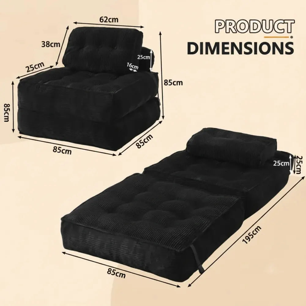 Chaise de sol pliante 2 en 1 avec dossier réglable et cordon de serrage, lit d'appoint pour salon et