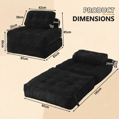 Chaise de sol pliante 2 en 1 avec dossier réglable et cordon de serrage, lit d'appoint pour salon et