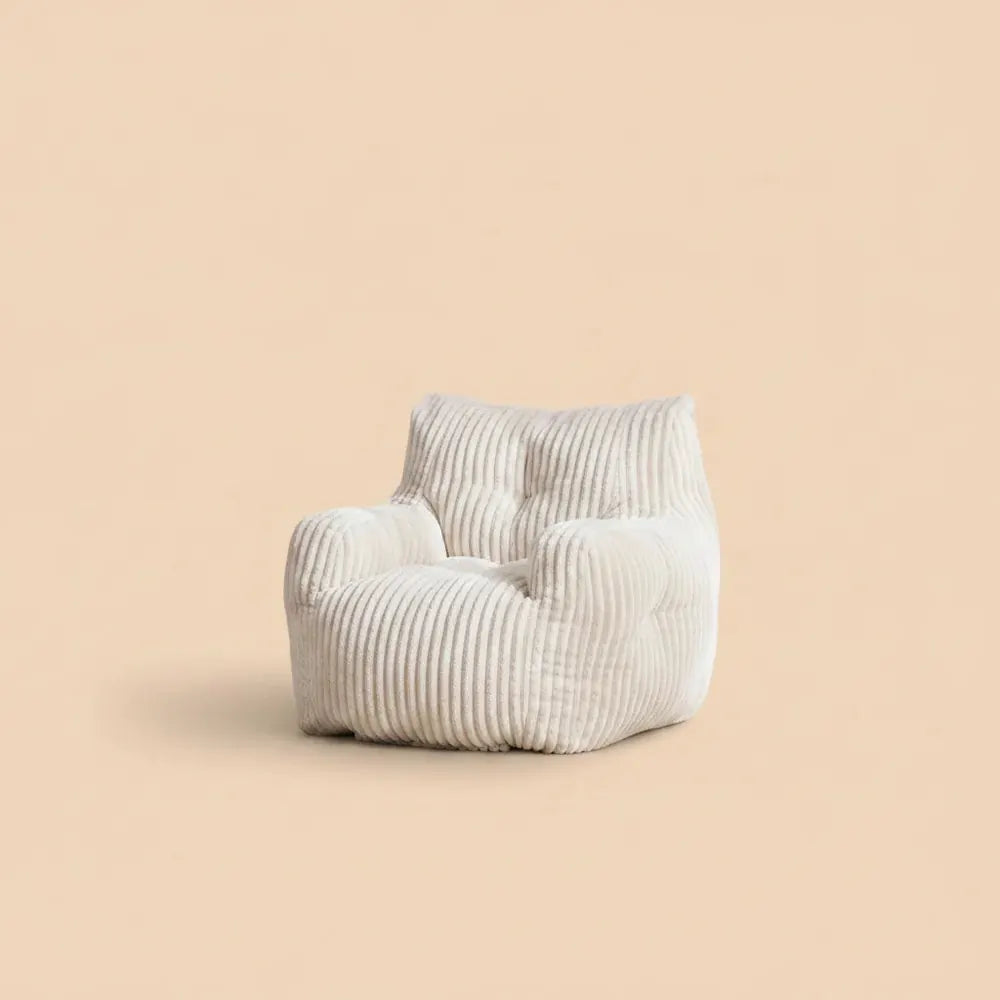 010 - Pouf rembourré en mousse avec housse en velours côtelé, beige