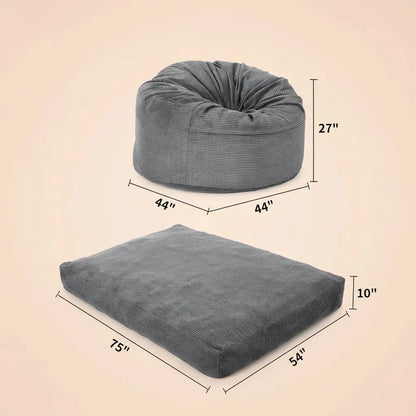 Fauteuil pouf, grand lit pouf pour adultes, fauteuil-lit pouf convertible de pouf à matelas de sol, 
