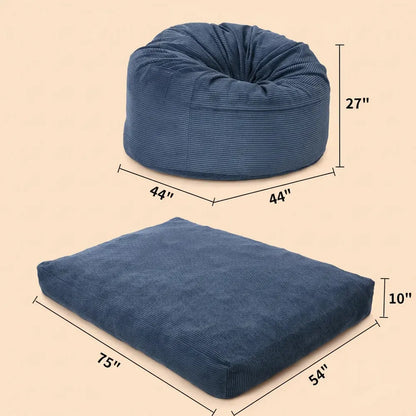 Garvee Pouf géant 2-en-1 en velours côtelé, convertible en lit, canapé paresseux 1 place rembourré e