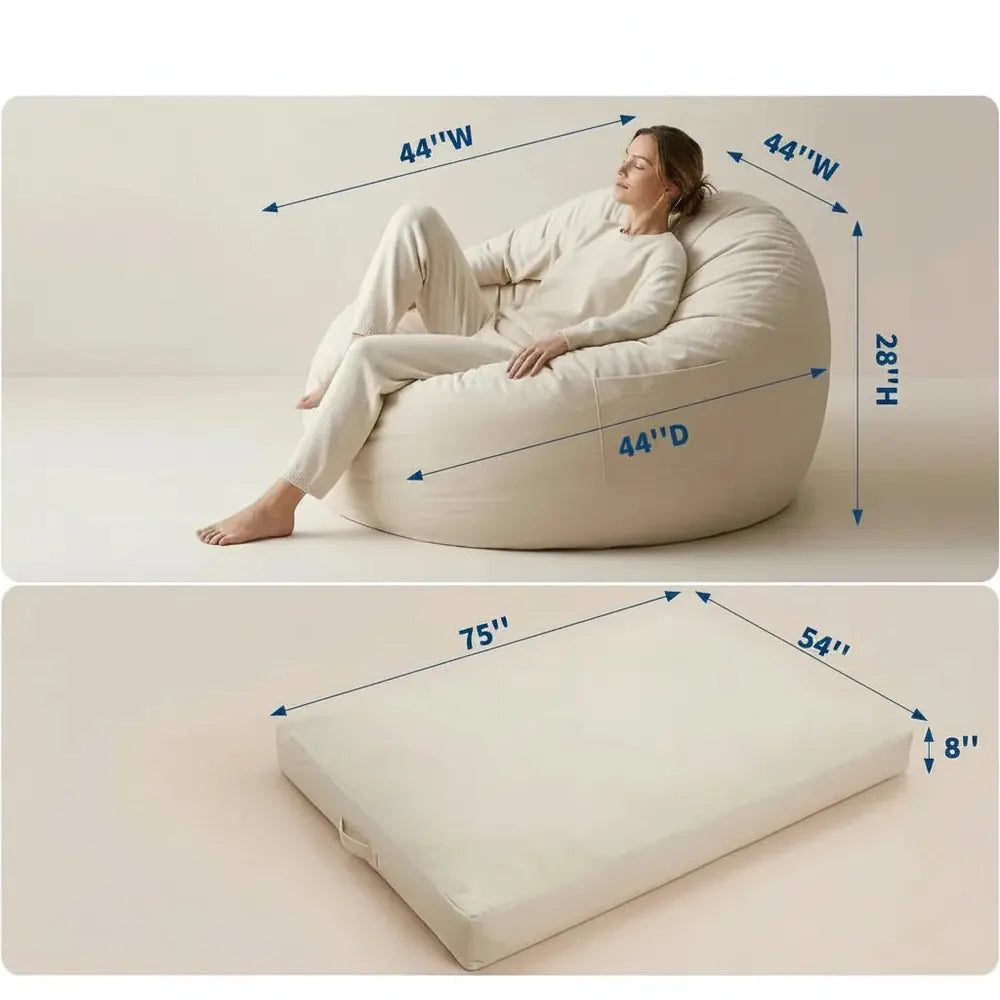 Pouf géant pour adultes Garvee, transformable en lit |   Fauteuil de sol en microfibre rembourré, ca