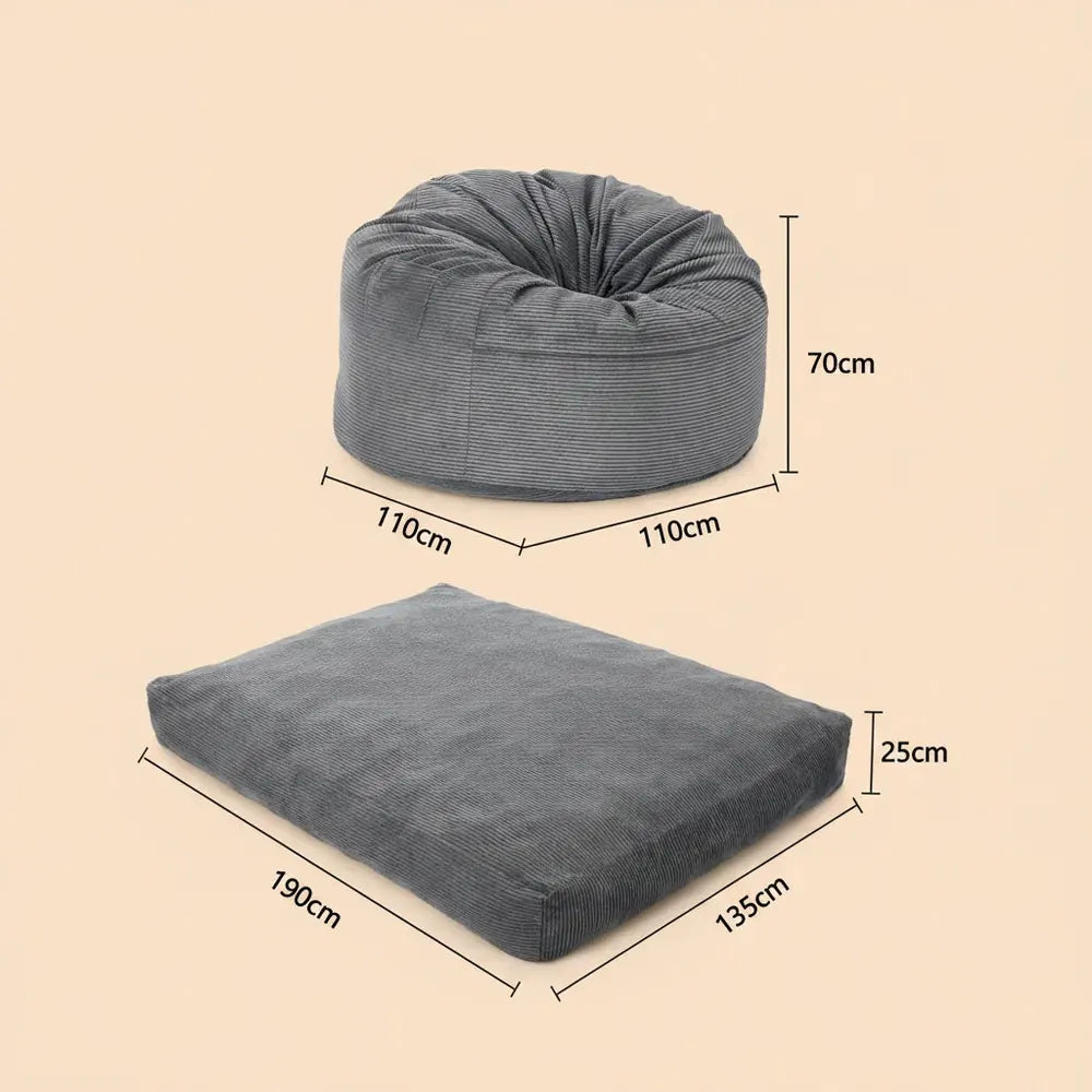 Fauteuil-lit géant en velours côtelé pour adultes, convertible 2-en-1, du canapé au matelas, avec ho