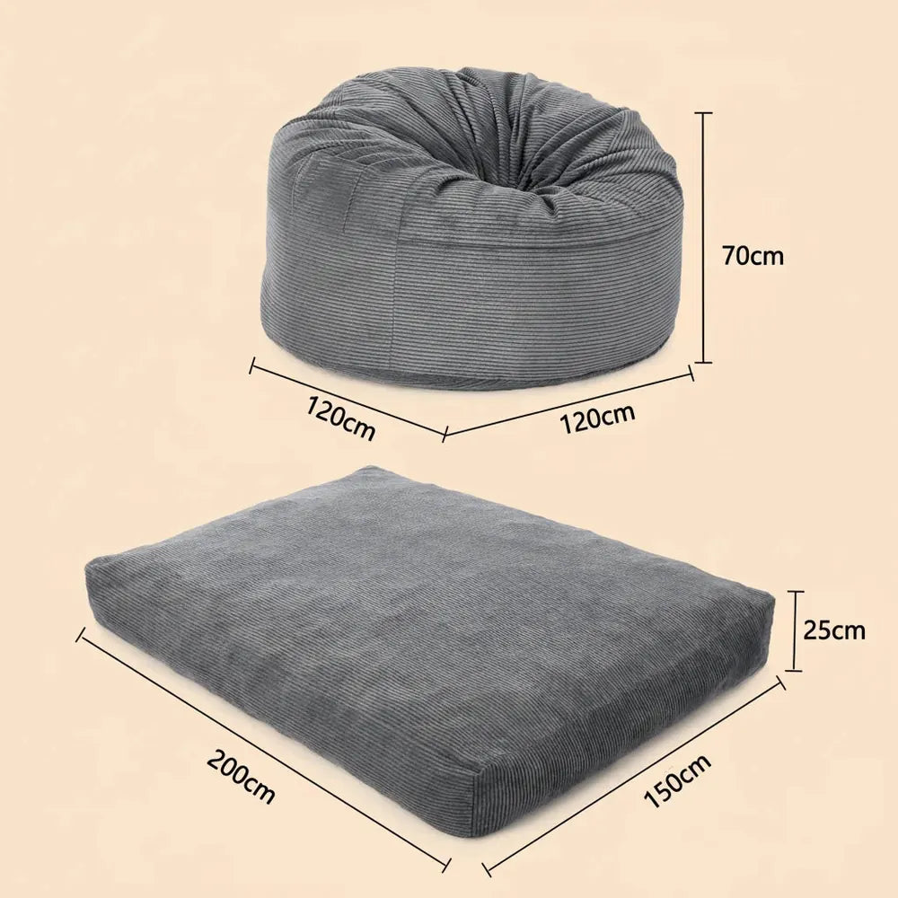 Fauteuil-lit géant en velours côtelé pour adultes, convertible 2-en-1, du canapé au matelas, avec ho
