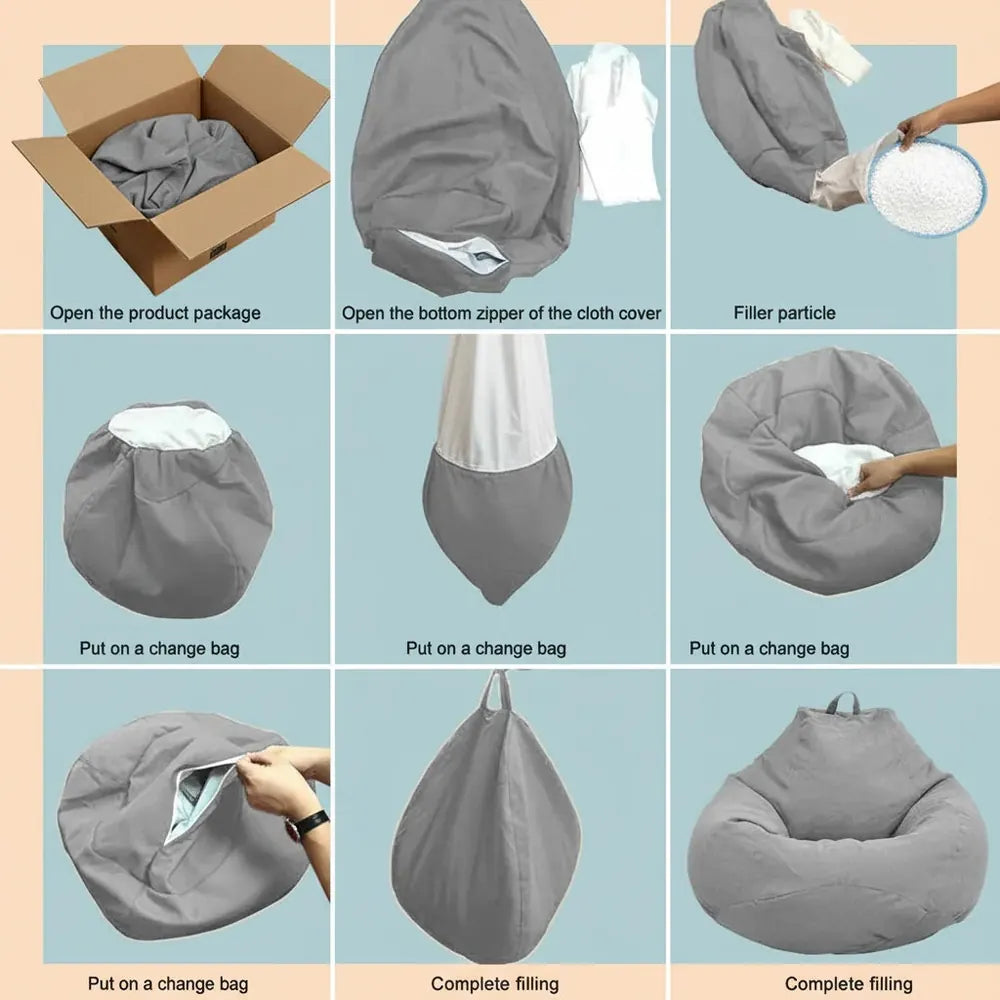 Juste de canapé paresseux sans remplissage, siège de chaise longue en lin, pouf, canapé bouffant, ta