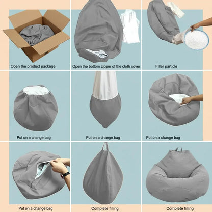 Juste de canapé paresseux sans remplissage, siège de chaise longue en lin, pouf, canapé bouffant, ta