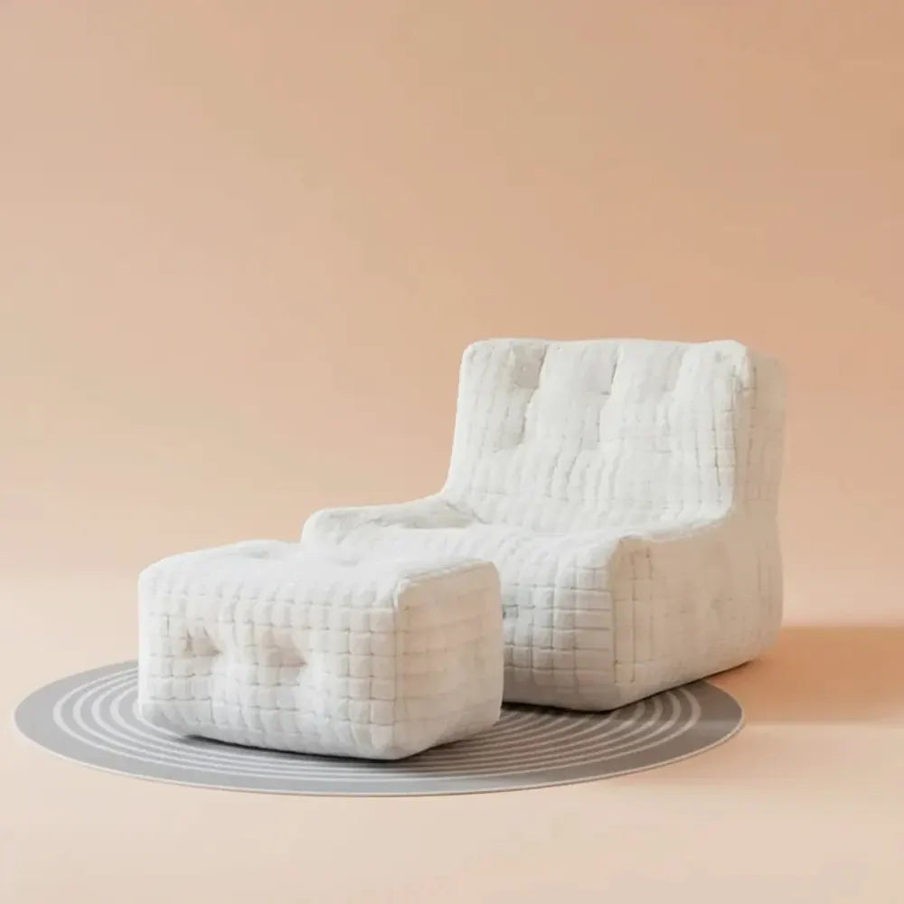 OTAUTAU-Pouf de Luxe en Fausse Fourrure de Lapin Gaufré, Canapé-Lit avec Remplissage, Chaise Longue 