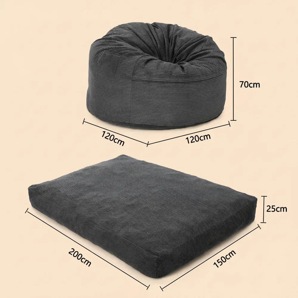 Fauteuil-lit géant en velours côtelé pour adultes, convertible 2-en-1, du canapé au matelas, avec ho