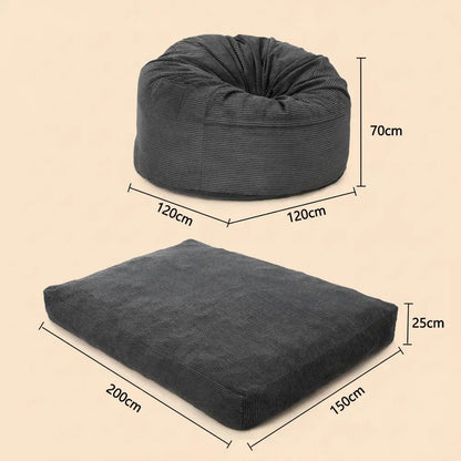 Fauteuil-lit géant en velours côtelé pour adultes, convertible 2-en-1, du canapé au matelas, avec ho