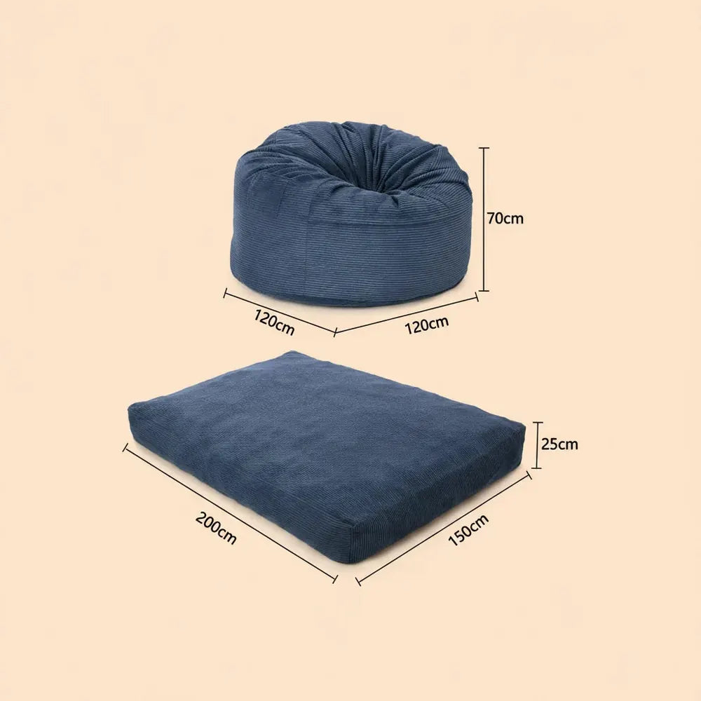 Fauteuil-lit géant en velours côtelé pour adultes, convertible 2-en-1, du canapé au matelas, avec ho