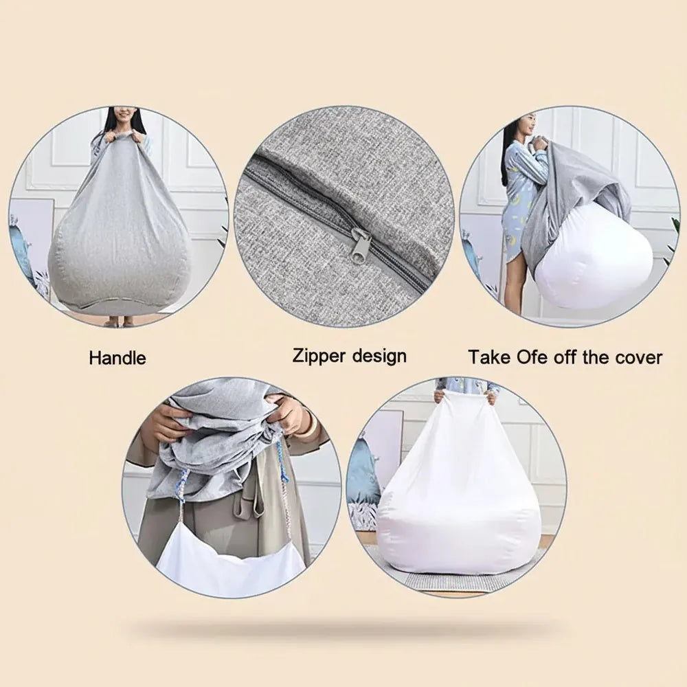 OTAUTAU-Pouf en lin lavable avec rembourrage, grand pouf rembourré média, pouf oman, canapé-lit bouf