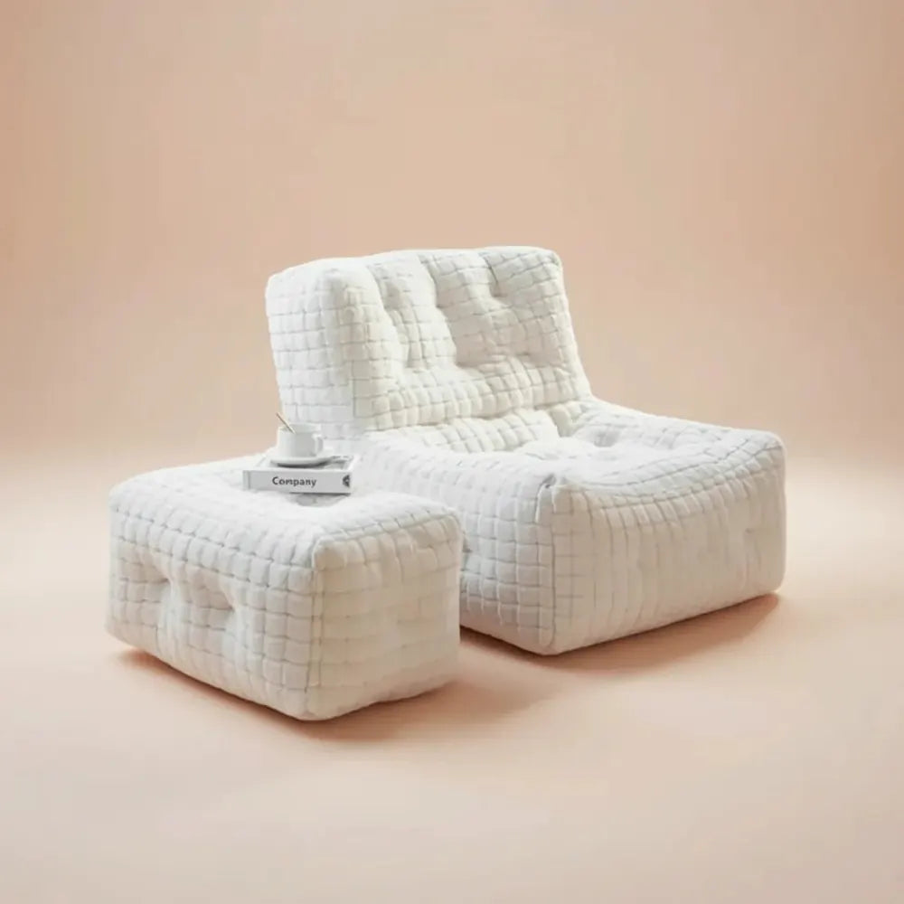 OTAUTAU-Pouf de Luxe en Fausse Fourrure de Lapin Gaufré, Canapé-Lit avec Remplissage, Chaise Longue 