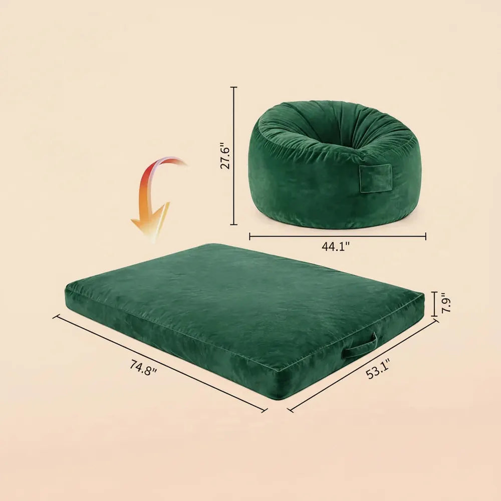 Fauteuil pouf 4 en 1 pour adulte, grand fauteuil pouf de 1,20 m avec rembourrage en mousse à mémoire