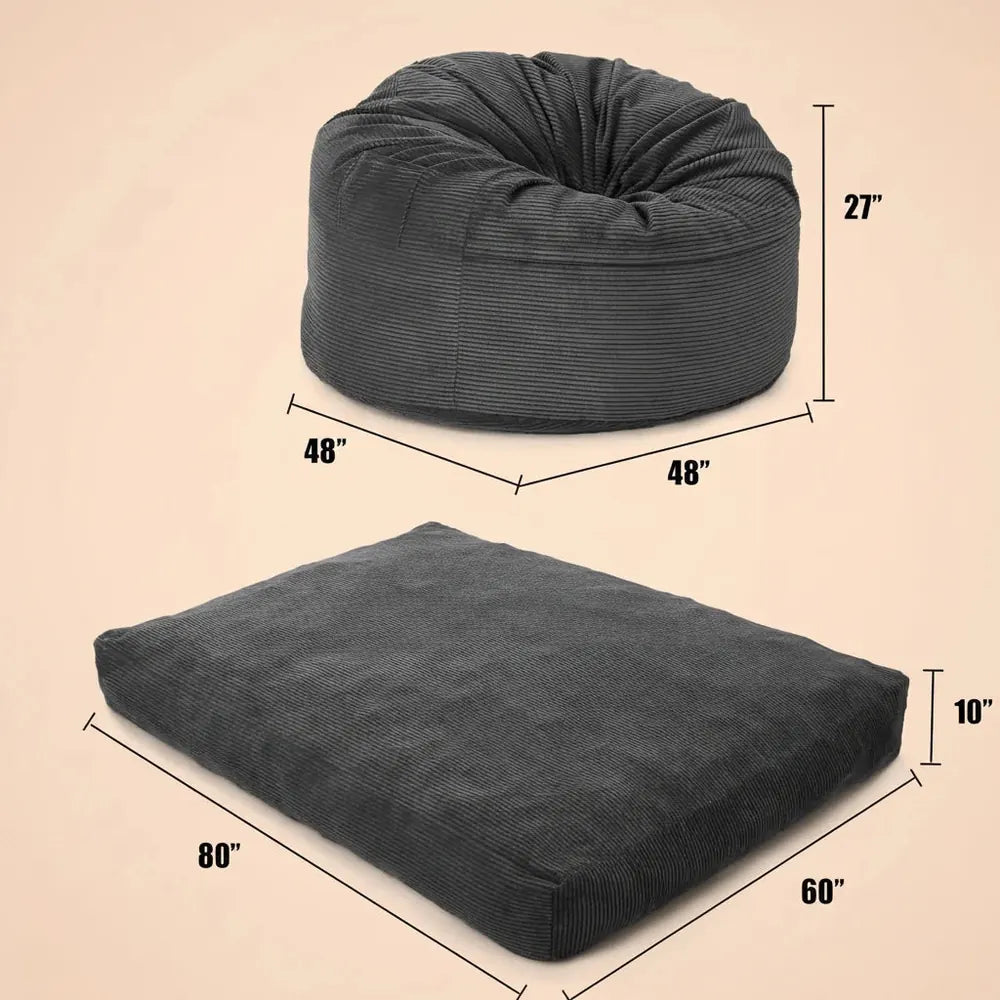 Fauteuil pouf, grand lit pouf pour adultes, fauteuil-lit pouf convertible de pouf à matelas de sol, 