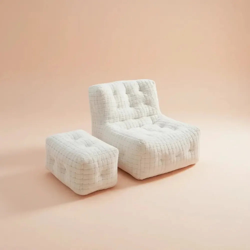 OTAUTAU-Pouf de Luxe en Fausse Fourrure de Lapin Gaufré, Canapé-Lit avec Remplissage, Chaise Longue 