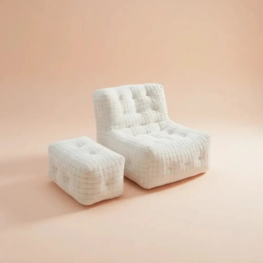 OTAUTAU-Pouf de Luxe en Fausse Fourrure de Lapin Gaufré, Canapé-Lit avec Remplissage, Chaise Longue 