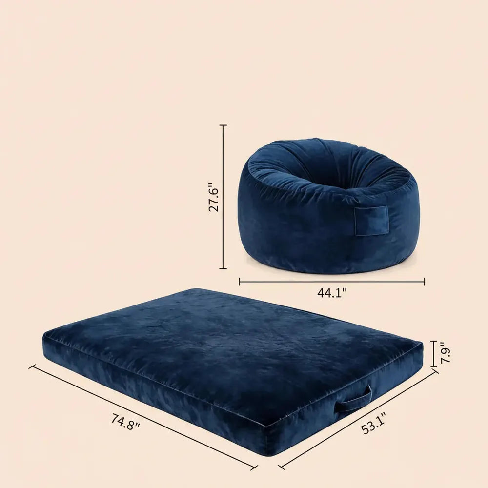 Fauteuil pouf 4 en 1 pour adulte, grand fauteuil pouf de 1,20 m avec rembourrage en mousse à mémoire