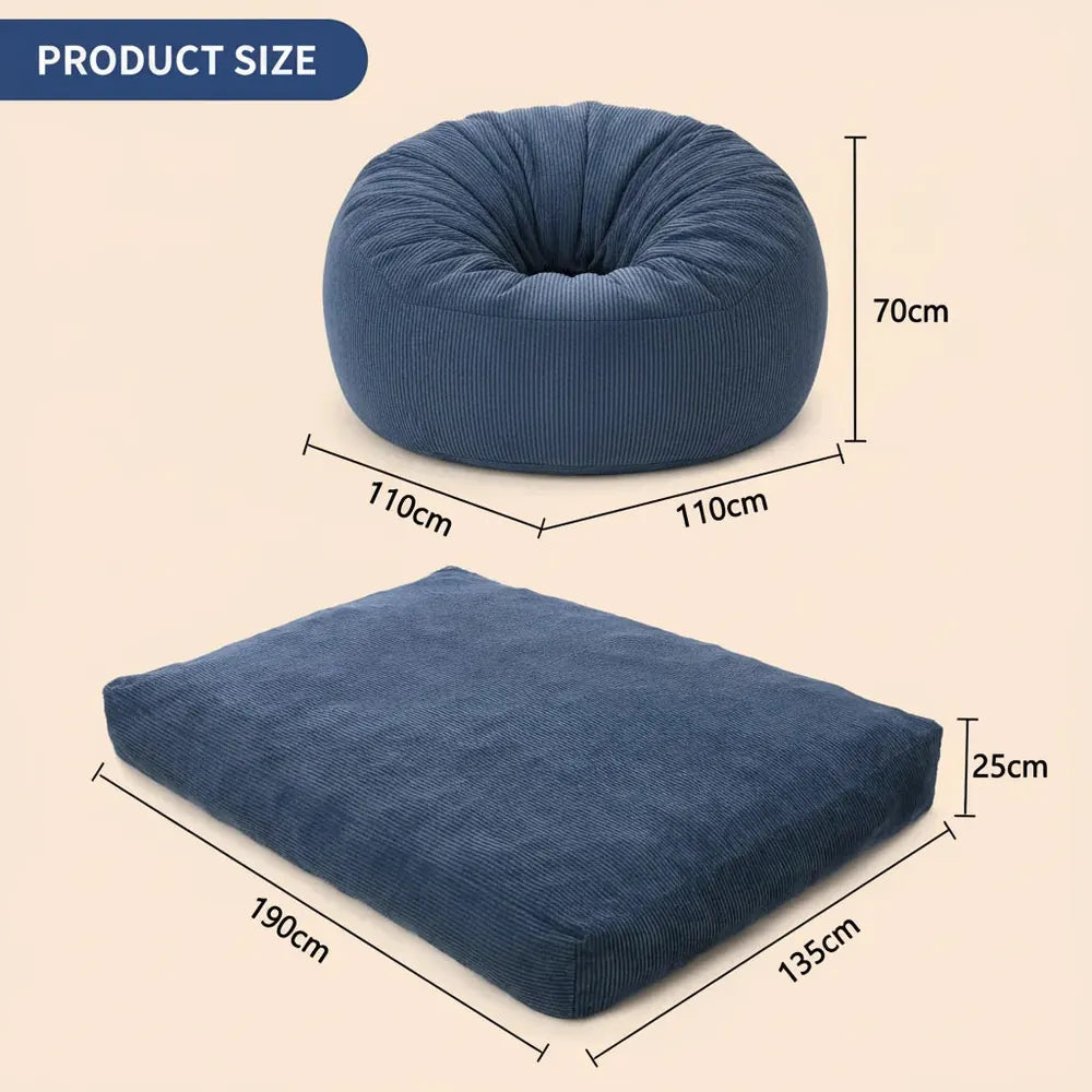 Fauteuil-lit géant en velours côtelé pour adultes, convertible 2-en-1, du canapé au matelas, avec ho
