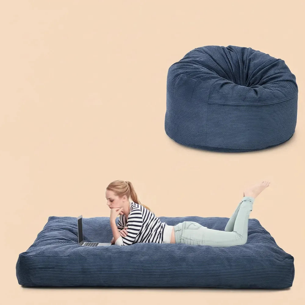 Garvee Pouf géant 2-en-1 en velours côtelé, convertible en lit, canapé paresseux 1 place rembourré e
