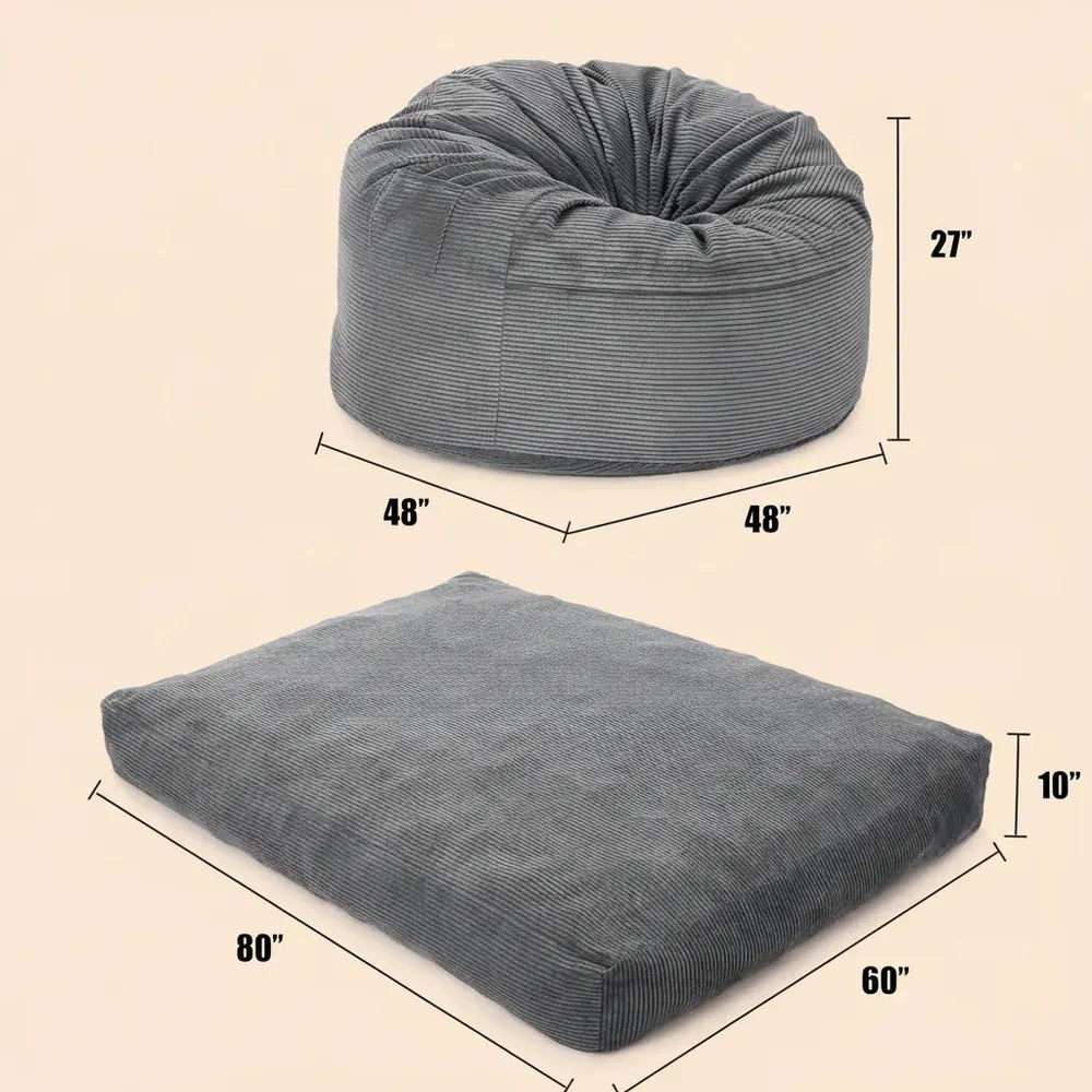 Fauteuil pouf, grand lit pouf pour adultes, fauteuil-lit pouf convertible de pouf à matelas de sol, 