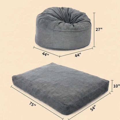 Fauteuil pouf en mousse à mémoire de forme Garvee avec housse en velours côtelé, matelas convertible