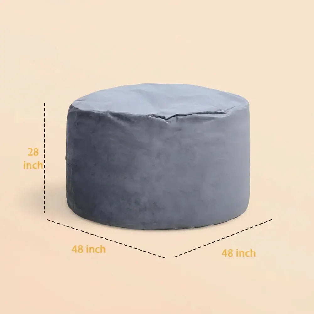 Chaise pouf en velours XXL, 120x120x70cm, canapé paresseux doux et moelleux avec remplissage en mous