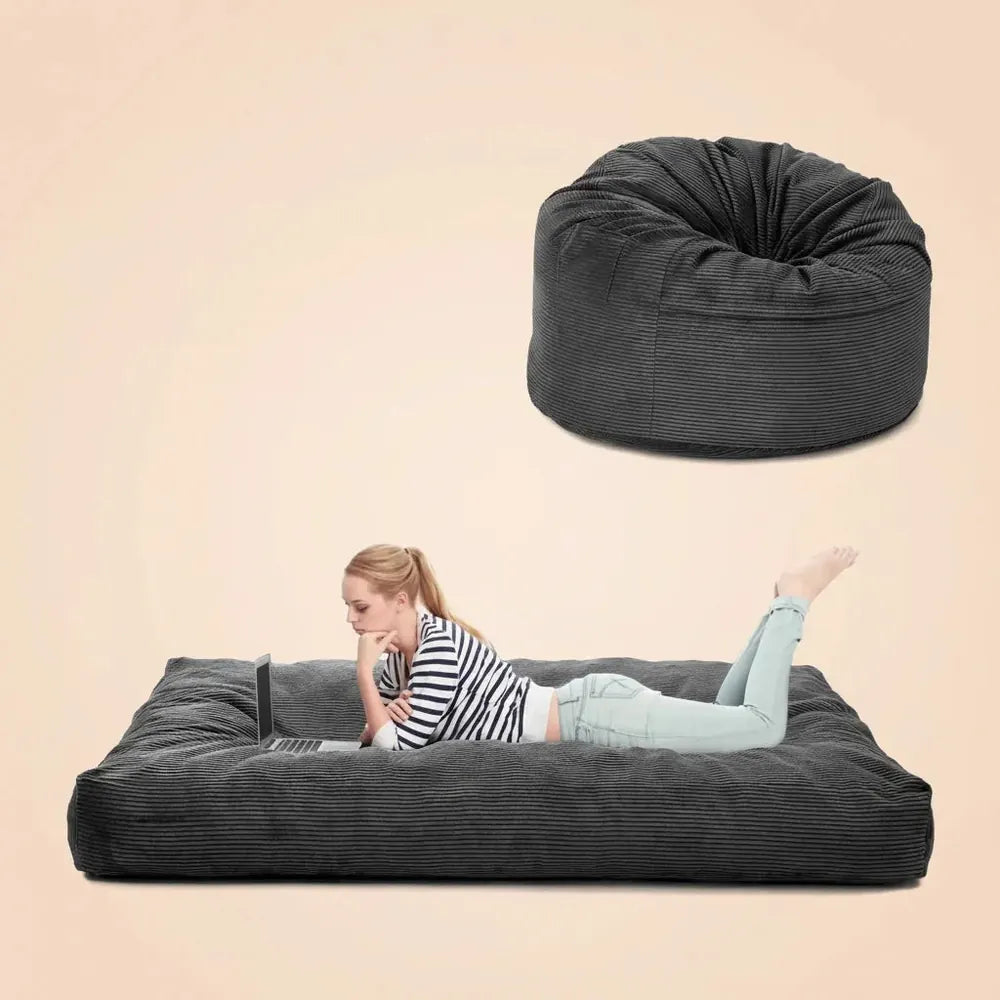 Fauteuil pouf, grand lit pouf pour adultes, fauteuil-lit pouf convertible de pouf à matelas de sol, 