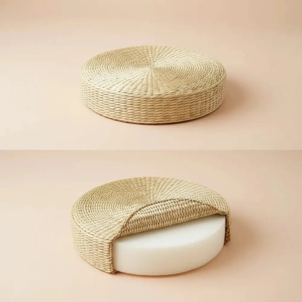 Pouf rond en paille naturelle tissée à la main, 40x40cm, Tatami, coussin de sol, Style japonais, Tex