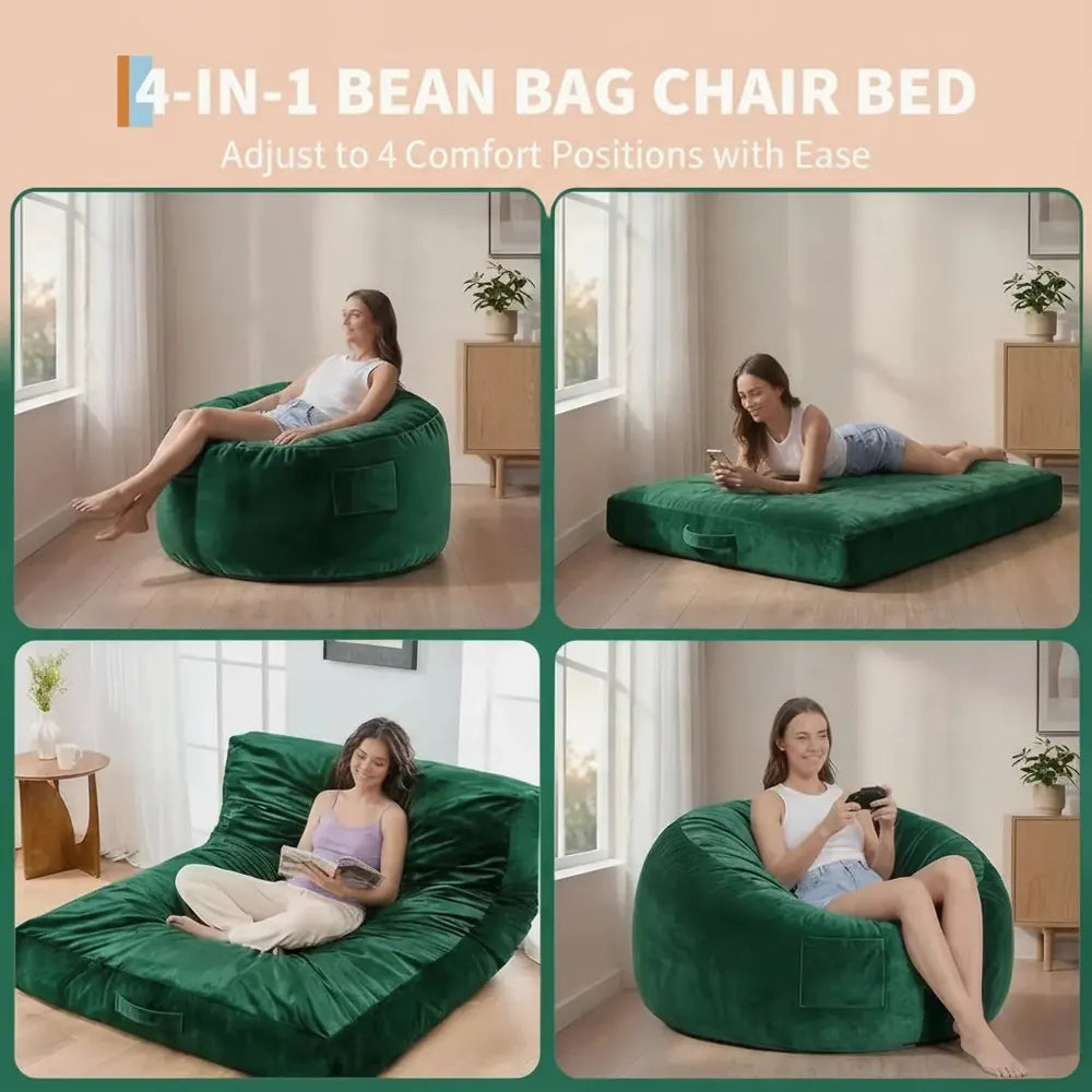 Fauteuil pouf 4 en 1 pour adulte, grand fauteuil pouf de 1,20 m avec rembourrage en mousse à mémoire