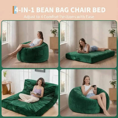 Fauteuil pouf 4 en 1 pour adulte, grand fauteuil pouf de 1,20 m avec rembourrage en mousse à mémoire
