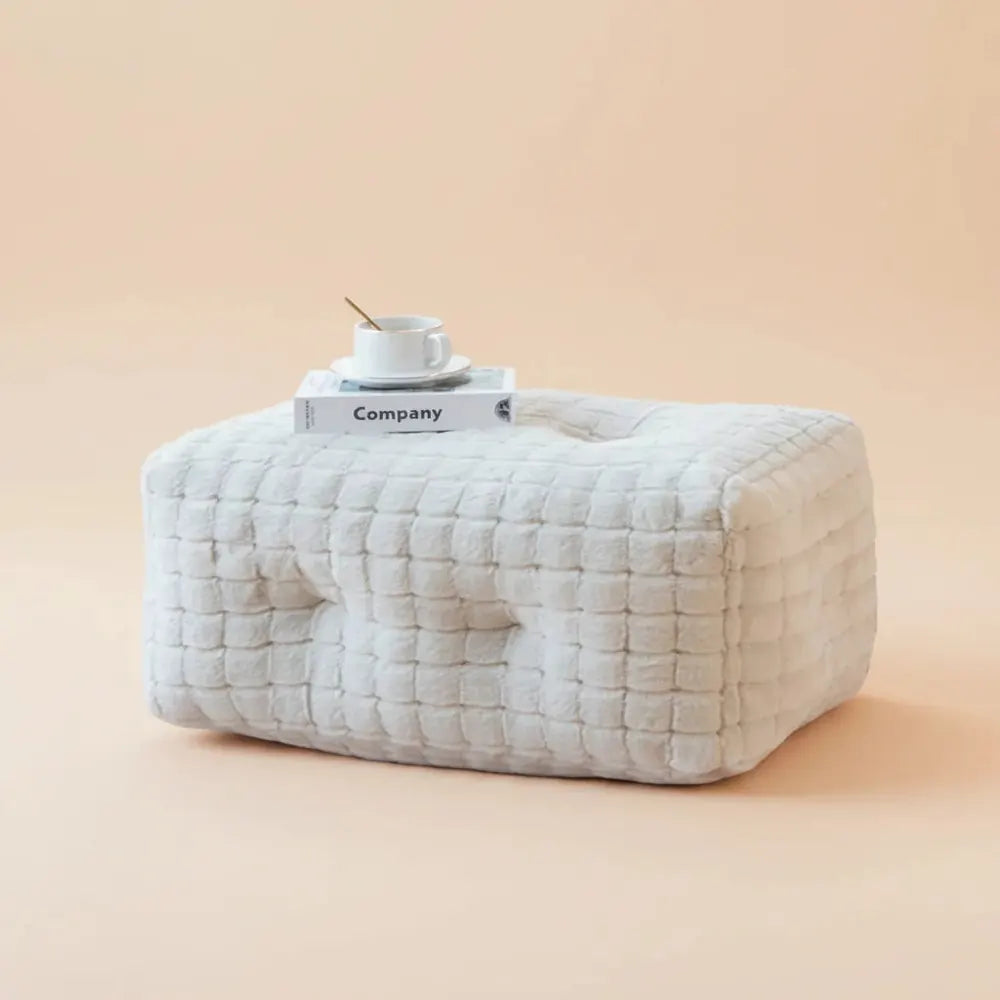 OTAUTAU-Pouf de Luxe en Fausse Fourrure de Lapin Gaufré, Canapé-Lit avec Remplissage, Chaise Longue 