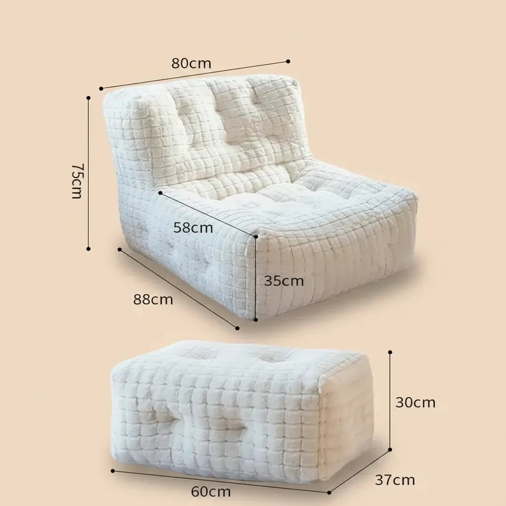 OTAUTAU-Pouf de Luxe en Fausse Fourrure de Lapin Gaufré, Canapé-Lit avec Remplissage, Chaise Longue 