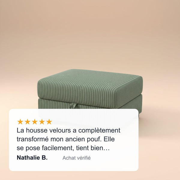Avis Nathalie — Pouf coffre de rangement vert pliable