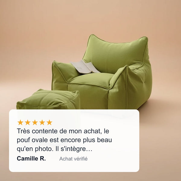 Avis Camille — Pouf de salon velours moelleux confortable — Vert